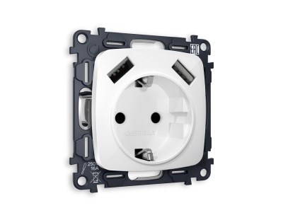 MO109010 Комплект механизма электрической розетки OMEGA Белый глянец 2USB A+A 18W (быстрая зарядка) с/з QUANT (OP1090, VM155), AMBRELLA VOLT, MO109010 - фото 107302