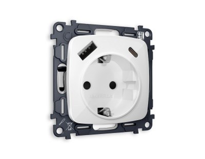 MO110010 Комплект механизма электрической розетки OMEGA Белый глянец 2USB A+C 20W (быстрая зарядка) с/з QUANT (OP1100, VM160), AMBRELLA VOLT, MO110010 - фото 107303