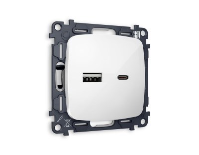 MO111010 Комплект механизма розетки OMEGA Белый глянец 2USB A+C 20W (быстрая зарядка) QUANT (OP1110, VM177), AMBRELLA VOLT, MO111010 - фото 107304