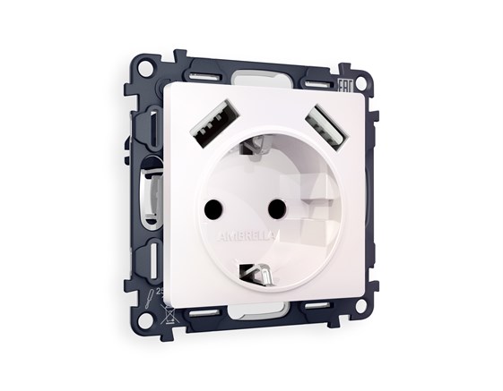 MA209010 Комплект механизма электрической розетки ALFA Жемчуг 2USB A+A 18W (быстрая зарядка) с/з QUANT (AP2090, VM155), AMBRELLA VOLT, MA209010 - фото 92085