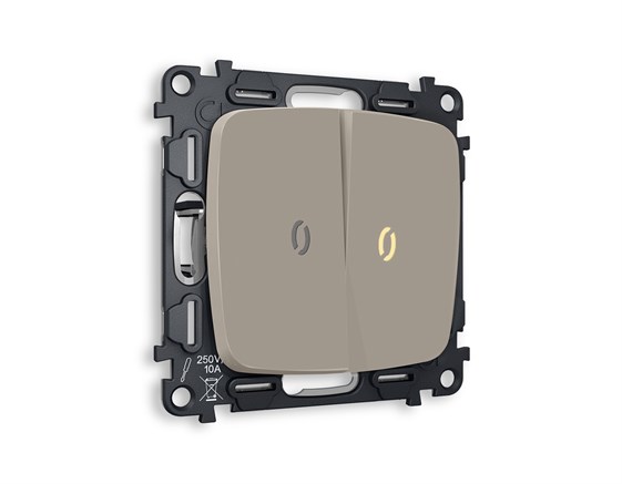 MO364030 Комплект механизма 2-кл проходного выключателя с подсветкой 3200K OMEGA Серо-бежевый матовый QUANT (OP3640, VM120, G22Y), AMBRELLA VOLT, MO364030 - фото 92542