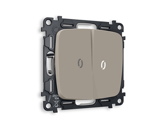 MO364035 Комплект механизма 2-кл проходного выключателя с подсветкой 5600K OMEGA Серо-бежевый матовый QUANT (OP3640, VM120, G25W), AMBRELLA VOLT, MO364035 - фото 92543