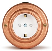 Розетка ретро с з/к и шторками, белая, "Натуральная Медь" VINTAGE-BRASS 20101-7