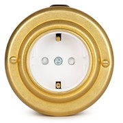 Розетка ретро с з/к и шторками, белая, "GOLD" VINTAGE-BRASS 20101-6