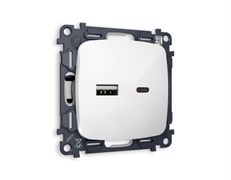 MO111010 Комплект механизма розетки OMEGA Белый глянец 2USB A+C 20W (быстрая зарядка) QUANT (OP1110, VM177), AMBRELLA VOLT, MO111010