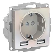 Жемчуг SO + USB Розетка A+A, 5В/2,4А, 2х5В/1,2А, механизм Systeme Electric AtlasDesign ATN000430