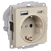 Песочный Розетка 16А c 2 USB A+C, 5В/2,4А/3,0А, 2х5В/1,5А, механизм Systeme Electric AtlasDesign ATN001232