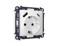 MA130010 Комплект механизма электрической розетки ALFA Белый матовый 2USB A+C 20W (быстрая зарядка) с/з QUANT (AP1300, VM160), AMBRELLA VOLT, MA130010